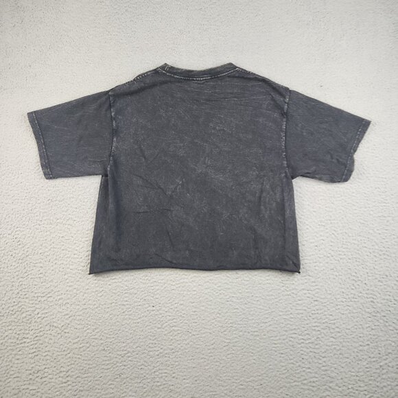 Women's Small AC/DC Cropped Retro Oversized Knit Shirt Black Short Sleeve Music - Picture 2 of 7